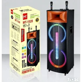 Enceinte sur trolley MT-1528 double 15 pouces avec éclairage LED RVB et micros sans fil - Wazeb.com