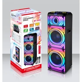 Enceinte MT-1218 12x2 pouces sur roulettes avec éclairage LED multicolore et micros sans fil - Wazeb.com