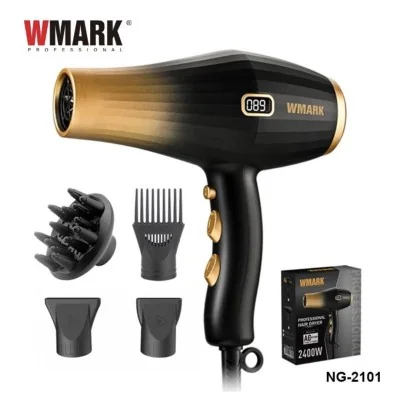 Sèche-cheveux professionnel WMARK NG-2101 noir et or 2400W avec accessoires inclus - Wazeb.com
