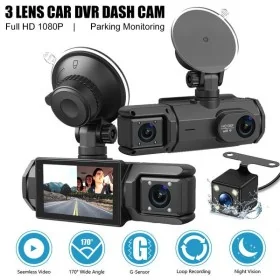 Dashcam voiture 3 objectifs Full HD 1080p avec caméra arrière étanche et écran IPS - Wazeb.com