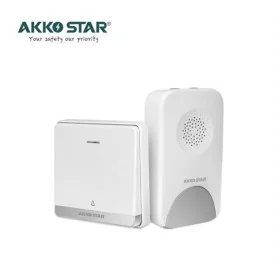 Sonnette sans fil AKKO STAR AK56280 blanche avec bouton auto-alimenté et récepteur LED - Wazeb.com