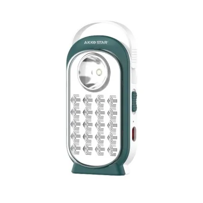 Lampe d'urgence rechargeable AKKO STAR blanche et verte avec panneau LED et torche - Wazeb.com