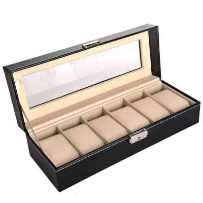 Boîte à montres pour 6 montres en cuir PU vitrine