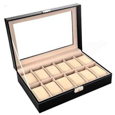 Boîte à montres pour 12 montres en cuir PU vitrine