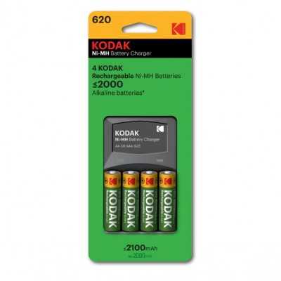 Piles NiMh rechargeables Kodak AA 4 pièces avec chargeur AA/AAA K620